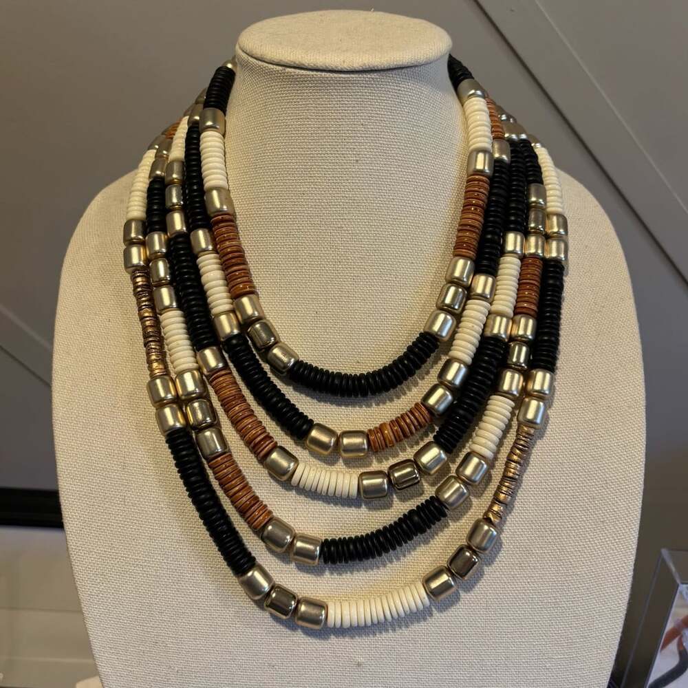 Chico's Multi Strand Black Gold  Statement Necklace
